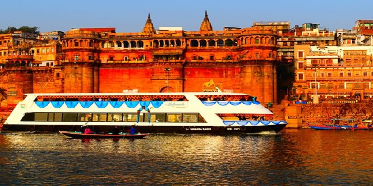 Boat beside the historic Varanasi riverfront