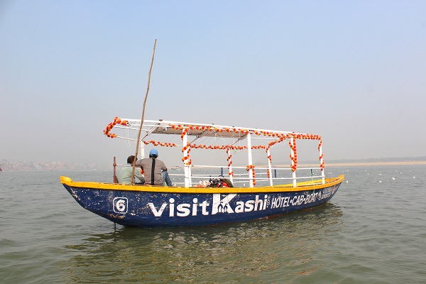 Wooden boat on the Ganga during Dev Diwali in Varanasi